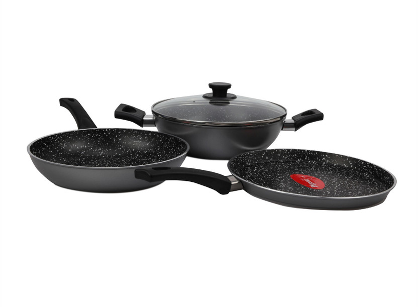 Pigeon non-stick 3-Piece Cookware Set (Kadai, Fry Pan, Flat Tawa)