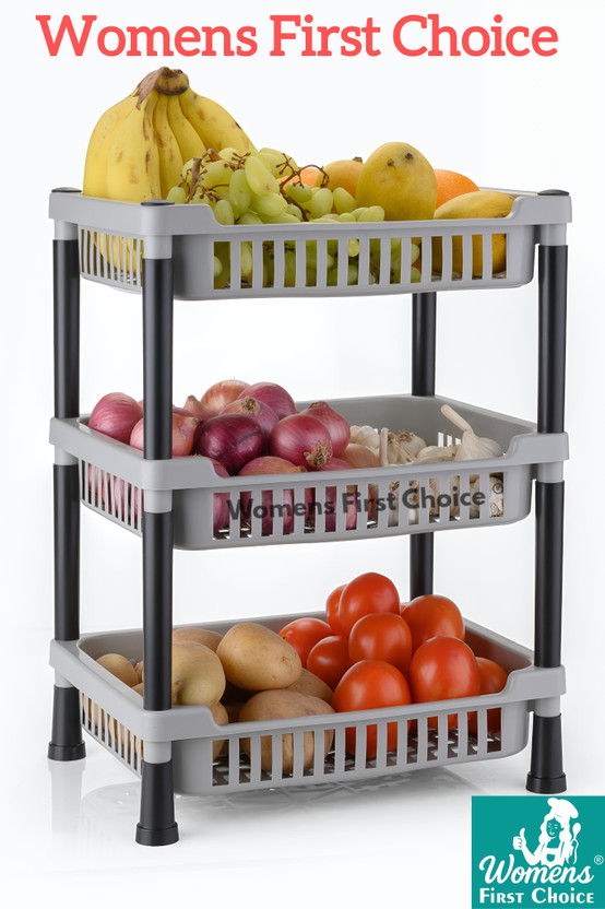 Solimo 3-Tier Metal Fruit and Vegetable Basket Cart for Kitchen
