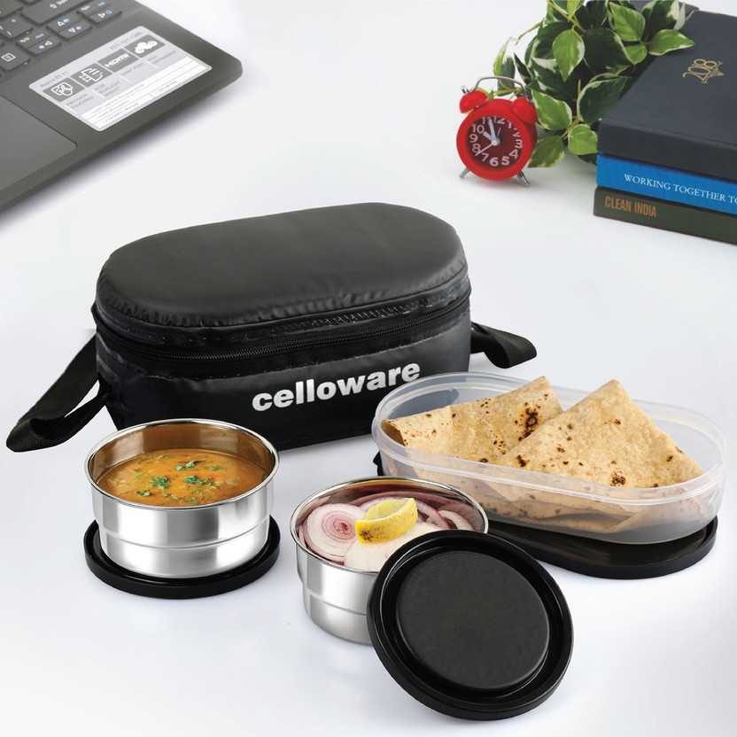 Cello Max Fresh Compact Lunch Box 3 Steel Containers